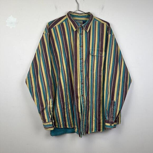 Vintage Ruff Hewn Striped Button-Up Shirt - XL 90s Westen - Picture 1 of 5